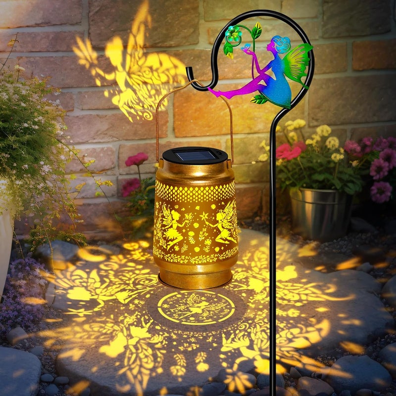 EDOF 2 Packs Fairy Solar Lanterns Outdoor Waterproof with Shepherd Hook,Hanging Solar Lights Fairy Garden Decor,Christmas Decorations Gifts for Women Grandma,Metal Decorative Lanterns for Yard,Patio,Porch - Image 2